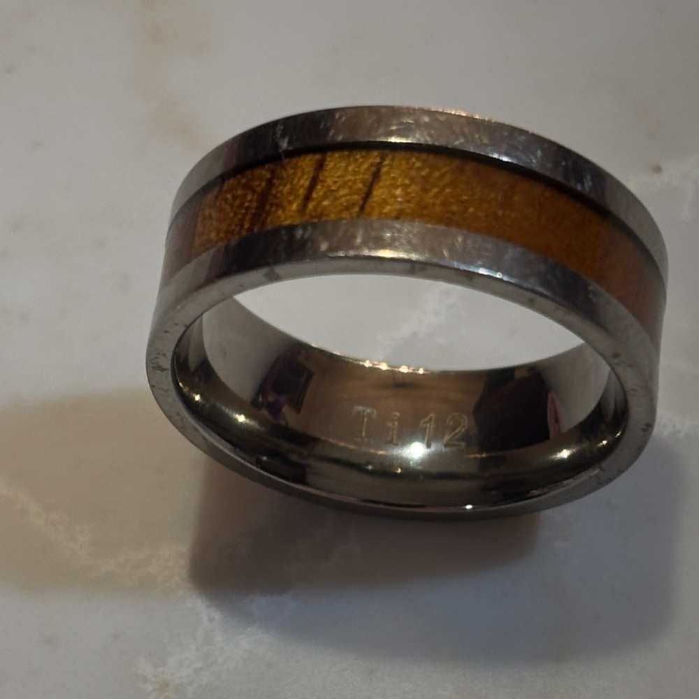Mens Tungsten & Wood Inlay Ring Size 12 Comfort Fit Wedding Band EUC